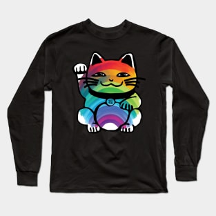 Japanese Good Luck Cat with Rainbow Long Sleeve T-Shirt